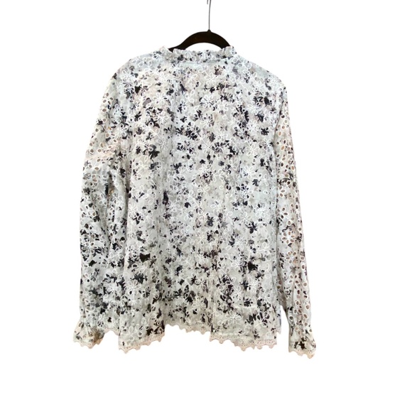 Logo Lori Goldstein Eyelet Lace Women’s Large White Black Floral Blouse Top - Picture 4 of 5